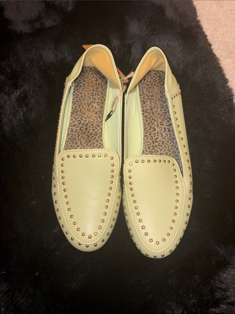 Gold-Studded Sage Green Women's Loafers - Picture 4 of 4